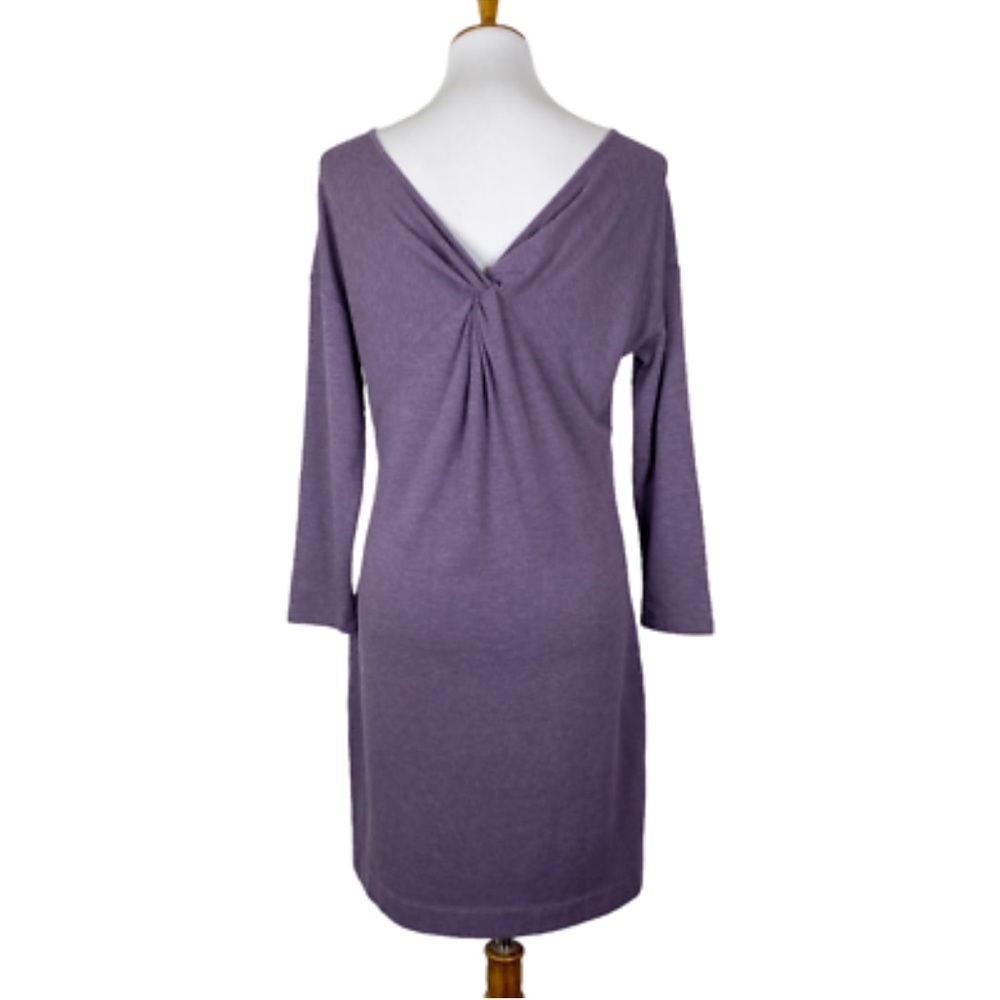Loft Purple Lounge Dress featuring 3/4 sleeves and a unique twist back detail.